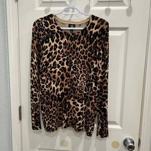 JM Collection Animal Print Long Sleeve Top - Brown and Black